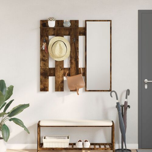 vidaXL Porte-manteau mural avec stockage avec miroir Chêne fumé 100 x 10 x 100 cm