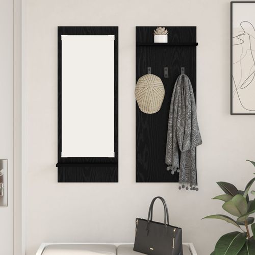 vidaXL Porte-manteau mural avec étagère avec stockage avec miroir Chêne Noir 70 x 10 x 90 cm