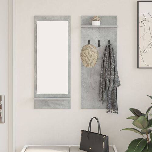vidaXL Porte-manteau mural avec étagère avec stockage avec miroir Gris Béton 70 x 10 x 90 cm
