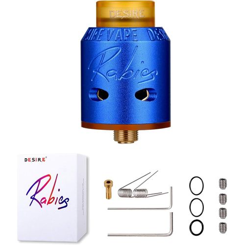 KALANKA-Wolfteeth 510 RDA Clone Rabies 24mm, Dripping Atomiseur Dual Coil, Trou d'air réglable, Sans Nicotine Ni Tabac, Bleu 123803