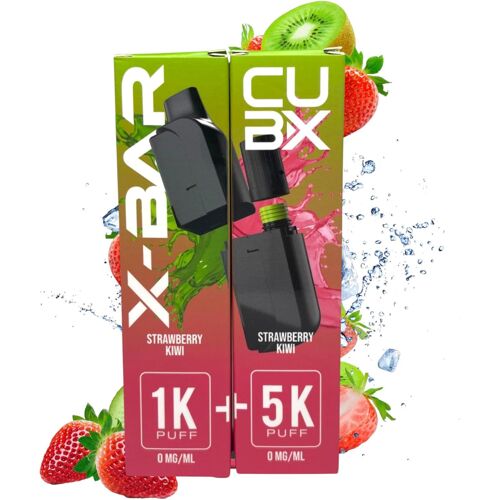 CUBX- double pod remplissable (batterie non incluse) sans nicotine ni tabac, Vente interdite aux personnes âgées de moins de18 ans (saveur : Strawberry Kiwi/Fraise Kiwi Glacé)