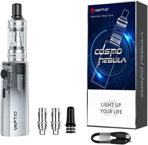 Vaptio Cigarette électronique Kit 1500mAh et 2,0ml Tank C6 0,7ohm / C1S 1,6 ohm Bobines Vape Kit E-Cigarette Sans e-liquide Sans nicotine (Argenté)