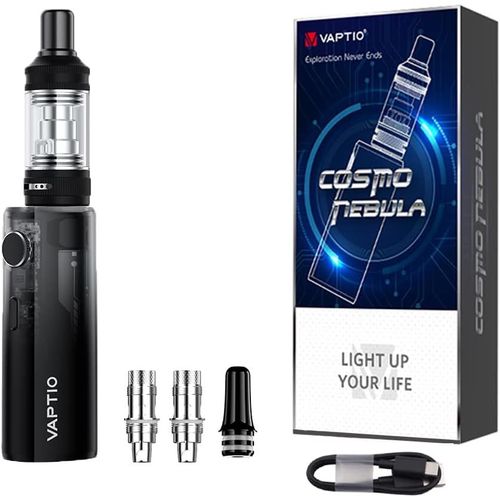 KALANKA-Vaptio CosmoNebula Vape cigarette électronique Kit complet 1500 mAh atomiseur 2,0ml résistance incluse C1S 1,6ohm C6 0,7ohm bobines Cosmo sans e-liquide sans nicotine (Noir)
