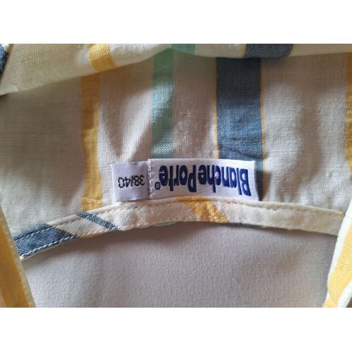 Top Court Écru Rayé Bleu Jaune Taille 38/40