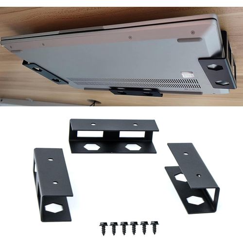 Supports Portable Sous Bureau,Acier Au Carbone Support pour Ordinateur Portable,Multifonctionnel Support pour Clavier,Routeur,Rangement pour Ordinateur Portable,Noir,Compatible pour 0-30mm