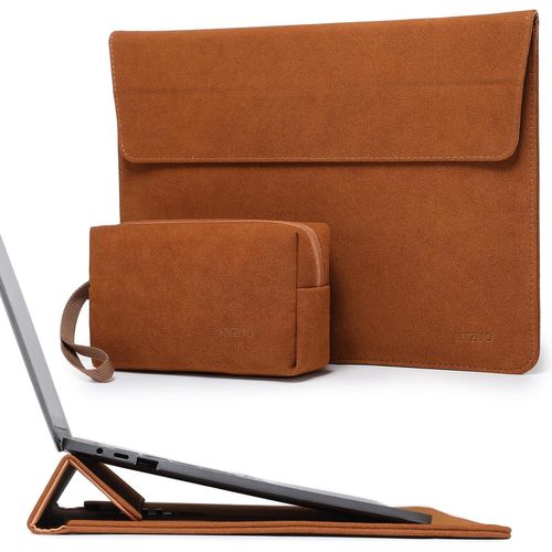 15 Pouces Housse pour Ordinateur Portable avec Stand Réglable pour MacBook Air 15 M4 A3241 M3 A3114 M2 A2941 2025-2023,MacBook Pro 15,15"" Surface Laptop 7/6/5/4,avec Pochette,Marron
