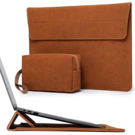 15-16 Pouces Housse pour Ordinateur Portable avec Stand Réglable pour MacBook Pro 16 M4/M3/M2/M1 2025-2019,XPS 15,MacBook Pro 15 2015-2012,avec Pochette,Marron