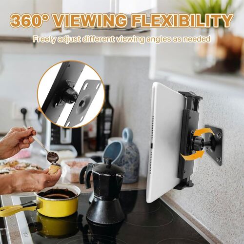 TIANYI-Support Tablette Mural, Support Mural pour Tablette Rotation à 360°, Support Mural Universel pour Tablette iPad 4,7""-13"", pour Cuisine, Salle de Bain, Chambre à Coucher, Salle de Lecture
