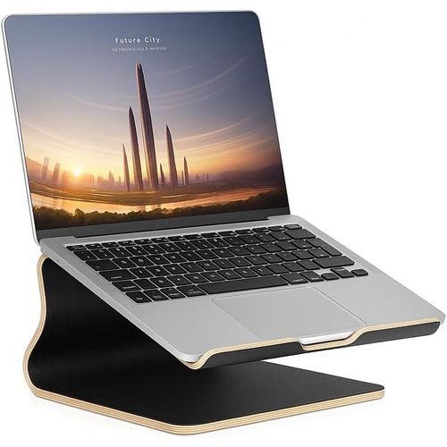 Support Ordinateur Portable Ergonomique en Bois-Rehausseur PC Compatible MacBook et Autres Marques-Design Élégant et Confort de Travail Optimal-Gris