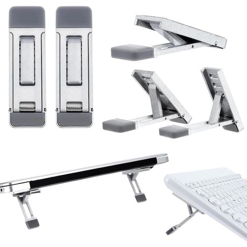 Lot de 2 Mini Supports pour Ordinateur Portable et Clavier,3 Niveaux de Hauteur réglable,Pliable Portable Petit avec Base en Silicone pour Tous Les Ordinateurs Portables et claviers (Argent)