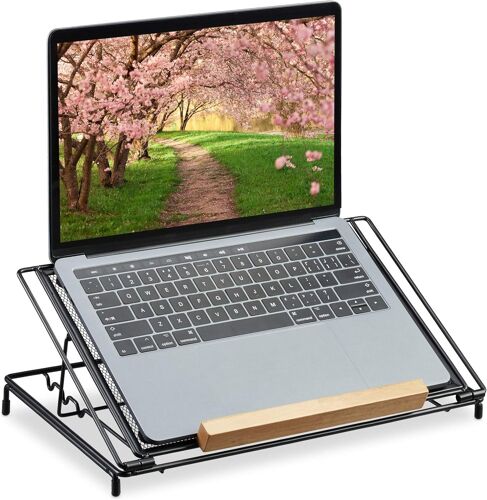 Laptop Stand, 13 Inch, Book Holder, Tablet, Mesh, Metal, Wood, Adjustable Tilt, Black