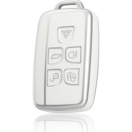 Coque De Clé Voiture Pour Land Rover Tpu 5 Bouton Accessoire Clé De Voiture Pour Discovery Range Rover Sport Evoque Velar Jaguar Xf Xe Xf Xj F-Pace F-Type,Argent Blanc