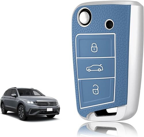 Coque Clé Silicone,Etui Clé Étui Clé Adapté Pour Vw Volkswagen Golf 7 Polo Tiguan Taigo Seat Leon Ibiza Skoda Octavia Superb Fabia,Couvre Clef Bord Doré & Argenté Texture Cuir.[H251]