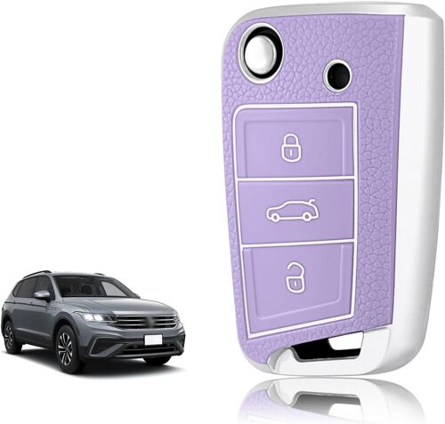Coque Clé Silicone,Etui Clé Étui Clé Adapté Pour Vw Volkswagen Golf 7 Polo Tiguan Taigo Seat Leon Ibiza Skoda Octavia Superb Fabia,Couvre Clef Bord Doré & Argenté Texture Cuir.[D357]