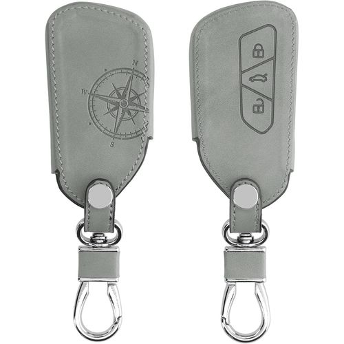 Accessoire Clef De Voiture Compatible Avec Vw Golf 8 3-Bouton-Coque De Clé De Voiture En Nubuck-Boussole Gris
