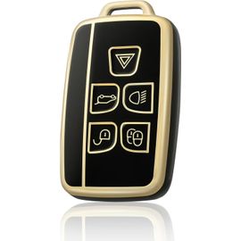 Coque De Clé Voiture Pour Land Rover Tpu 5 Bouton Accessoire Clé De Voiture Pour Discovery Range Rover Sport Evoque Velar Jaguar Xf Xe Xf Xj F-Pace F-Type,Or Noir