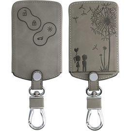 Accessoire Clef De Voiture Compatible Avec Renault 4-Bouton (Keyless Go Uniquement)-Coque De Clé De Voiture En Nubuck-Petit Amour Gris
