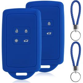 Lbgwp60-Coque De Protection Pour Clé De Voiture En Silicone Bleu, Compatible Avec Rault Smart Key 4-Boutons (Uniquement Keyless Go), Lot De 2 Avec Porte-Clés, Idéal Pour Clio, Espace 5, Master Bus, T