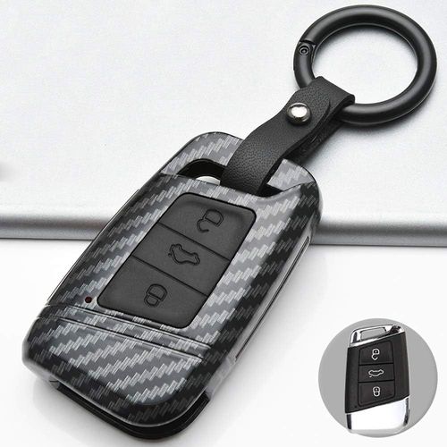 Kalanka-Coque De Clé De Voiture Pour Vw Magotan Passat B8 Cc Tiguan Mk2 Jetta Skoda Superb A7 Kodiaq Abs Coque Porte-Clés Protection En Fibre De Carbone Noir C