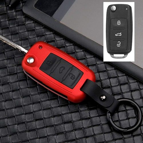 Coque De Clé De Voiture Pour Vw Golf Polo Passat Tiguan Touran Skoda Fabia Octavia Seat Leon Altea Abs Coque De Clé De Voiture 3 Boutons Rouge A