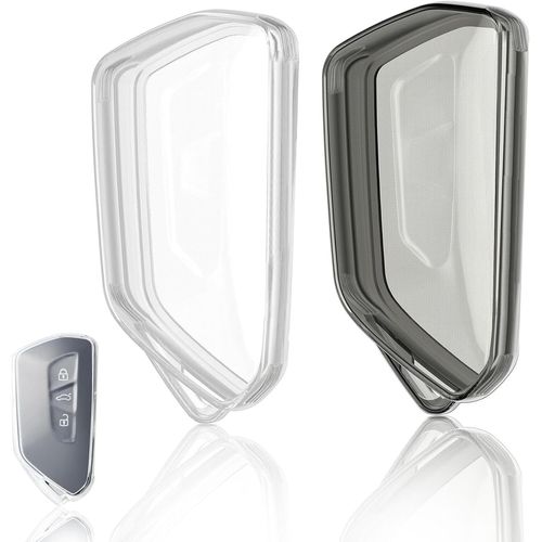 2 Pièces Coque De Clé De Voiture À 3 Boutons Coque De Protection En Silicone Pour Clé De Voiture Pour Vw Lamando Teramon Id.4x Id.3 Id.6x Golf 8 (Transparent + Noir Transparent)