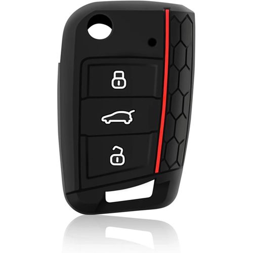Tqcp-Protection Coque Clé Vw, Compatible Pour Vw Golf 7, Mk7, Gti, Skoda, Seat Leon, Octavia, Polo, Seat Ibiza, Coque De Clé De Voiture En Silicone Vw Polo, Porte Clef Vw Golf 3 Boutons (1 Pcs)