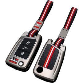 Coque De Protection Pour Clé De Voiture Compatible Avec Vw Volkswagen Golf 7 Mk7 Tiguan Mk2 For Seat Ateca Leon Fr 2 Ibiza Skoda Octavia 3 Boutons (Mat+Corde)