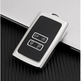 Protection Coque Clé R-Enault, Compatible Pour R-Enault Voiture Trafic Captur Arkana Clio Kadjar Koleos Megane Espace Master Scenic Dacia, Coque De Clé De Voiture En Silicone - 4 Boutons Argent