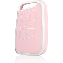 Coque De Clé Voiture Pour Vw Tpu 3 Bouton Accessoire Clé De Voiture Pour Volkswagen Golf Passat Alltrack Arteon Atlas Jetta Skoda Kodiaq Superb A7 Coque Protection Clé De Voiture,Argent Rose