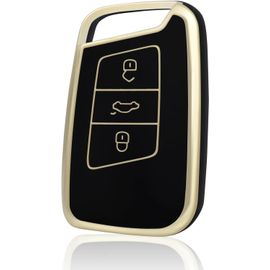 Coque De Clé Voiture Pour Vw Tpu 3 Bouton Accessoire Clé De Voiture Pour Volkswagen Golf Passat Alltrack Arteon Atlas Jetta Skoda Kodiaq Superb A7 Coque Protection Clé De Voiture,Or Noir