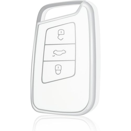 Coque De Clé Voiture Pour Vw Tpu 3 Bouton Accessoire Clé De Voiture Pour Volkswagen Golf Passat Alltrack Arteon Atlas Jetta Skoda Kodiaq Superb Coque Protection Clé De Voiture,Argent Blanc