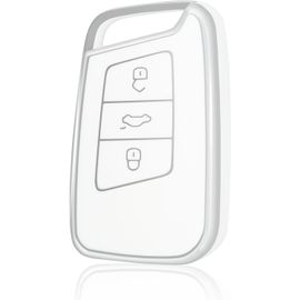 Coque De Clé Voiture Pour Vw Tpu 3 Bouton Accessoire Clé De Voiture Pour Volkswagen Golf Passat Alltrack Arteon Atlas Jetta Skoda Kodiaq Superb Coque Protection Clé De Voiture,Argent Blanc