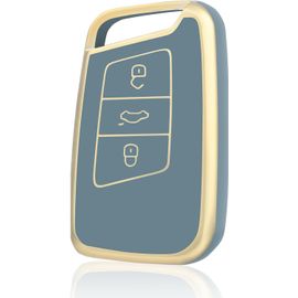 Coque De Clé Voiture Pour Vw Tpu 3 Bouton Accessoire Clé De Voiture Pour Volkswagen Golf Passat Alltrack Arteon Atlas Jetta Skoda Kodiaq Superb A7 Coque Protection Clé De Voiture,Or Bleu