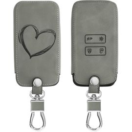 Cmjaagur-Accessoire Clef De Voiture Compatible Avec Renault Smart Key 4-Bouton (Keyless Go Uniquement) - Coque De Clé De Voiture En Nubuck - Coeur Peint Gris[M607]