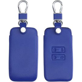 Accessoire Clef De Voiture Compatible Avec Renault Smart Key 4-Bouton (Keyless Go Uniquement)-Coque De Clé De Voiture En Simili Cuir-Bleu