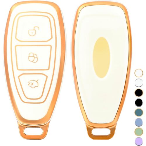 Coque De Clé Voiture Pour Ford Tpu 3 Bouton Accessoire Clé De Voiture Pour Fiesta Focus C-Max Galaxy B-Max Kuga Mondeo S-Max Coque De Protection Pour Clé De Voiture,Or Blanc