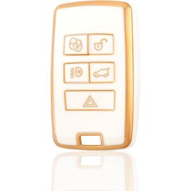 Coque De Clé Etui Cles Pour Land Rover Boitier Clé De Voiture Pour Range Sport Evoque Velar Freelander Discovery Defender Jaguar Voiture Clé À Télécommande Protecteur,Blanc Or