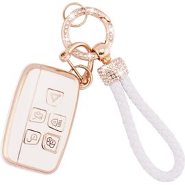 Coque De Protection Pour Clé De Voiture Pour Lr4 Range Rover Sport Evoque Jaguar Xf Xj Xjl F-Pace 5 Boutons Smart Key Fob Case Soft Tpu Key Case Protector Avec Porte-Clés Bling(Rov)
