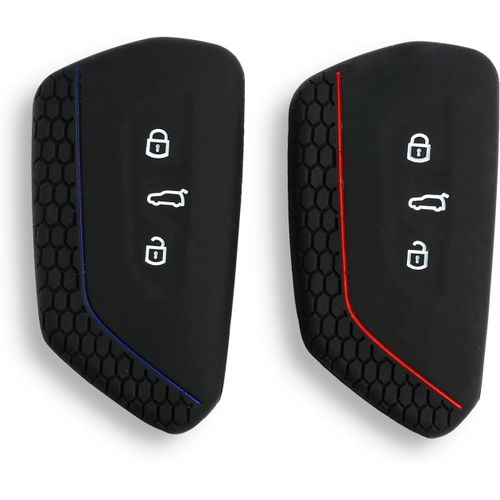 Lot De 2 Coques De Clé De Voiture À 3 Boutons Compatibles Avec Vw Seat Skoda Cupra-Accessoire De Protection Pour Clé De Voiture-Noir Et Bleu