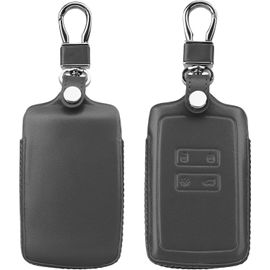 Coque Compatible Avec Renault Smart Key 4-Bouton (Keyless Go Uniquement)-Coque De Clé De Voiture En Cuir Véritable Avec Anneau Porte-Clés-Gris Foncé