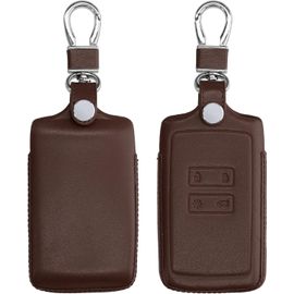 Coque Compatible Avec Renault Smart Key 4-Bouton (Keyless Go Uniquement)-Coque De Clé De Voiture En Cuir Véritable Avec Anneau Porte-Clés-Brun Foncé
