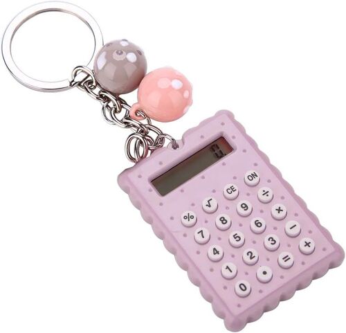Mini Calculatrice,Calculatrice électronique à 8 Chiffres en PVC de Couleur Bonbon Portable avec Boutons en Silicone et Boucle Porte-clés pour Enfants étudiants (Gris Violet)