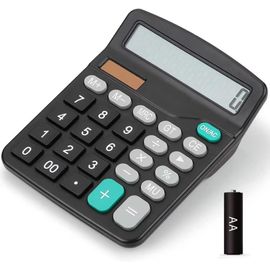 TEPPD-Calculatrice, double puissance (solaire et batterie) Calculatrice de bureau standard à 12 chiffres (noir)