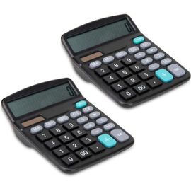2X Noir Calculette Calculatrice de Bureau Solaire et Batterie Fonction Standard à 12 Chiffres, Calculatrice Simple avec Grand Écran LCD Grands Boutons pour Bureau, Maison et école
