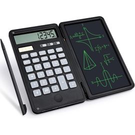 Calculatrice avec 6"" Tablette d'écriture LCD Effaçable Calculatrice Bureau à 12 Chiffres Solaire Batterie Double Alimentation Calculatrice de Poche pour Bureau,École,Noir
