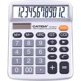 Calculatrice de Bureau 12 Chiffres avec Grand écran LCD et Bouton Sensible, Double Alimentation Solaire et Batterie, Fonction Standard pour Bureau, Maison, école, CD-2786