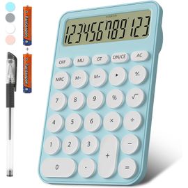 Calculatrices Taille de Bureau 15,9 * 10,6 cm,DECKLIT Batterie Calculatrice de Bureau à 12 Chiffres Grand écran clairement,Grande Calculatrice de Bureau Grandes Touches(Bleu)
