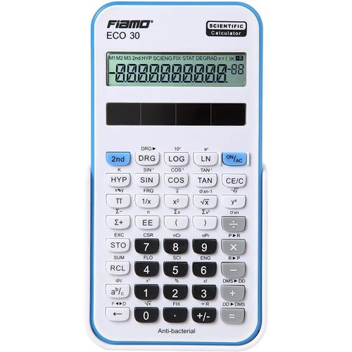 fiamo Calculatrice scientifique Eco30,138 fonctions et 10 chiffres écran blanc/bleu.[H26]