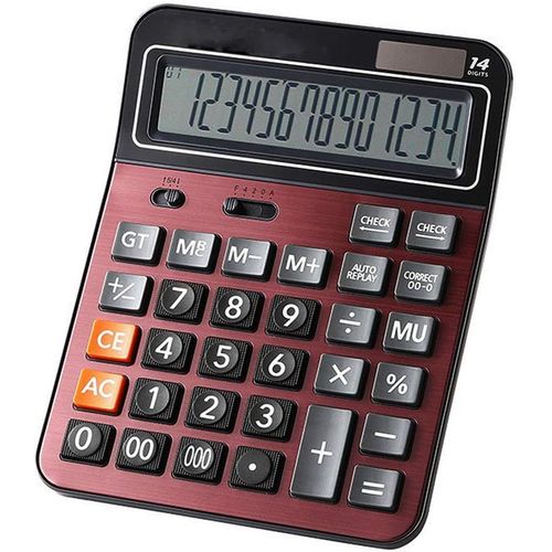 Batterie Solaire Calculatrice de Bureau Grande Calculette Professionnelle à Double Alimentation avec Affichage à Cristaux liquides de 14 Chiffres,idéale pour Le Bureau et la Maison