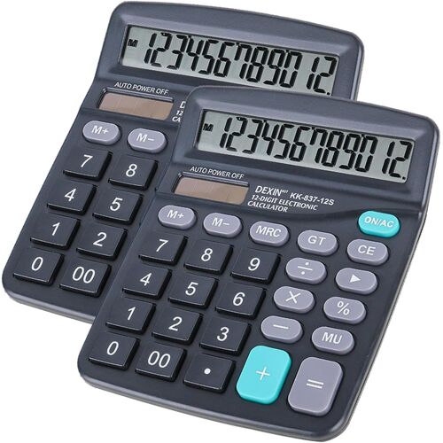 JEXNOVASHOP-2 pièce Calculette de Bureau Solaire Grand Boutons et Écran LCD à 12 Chiffres, Design Compact Fonction Standard Calculateur de Bureau, Dual-Power (Solaire et Batterie), pour Maison et Éco